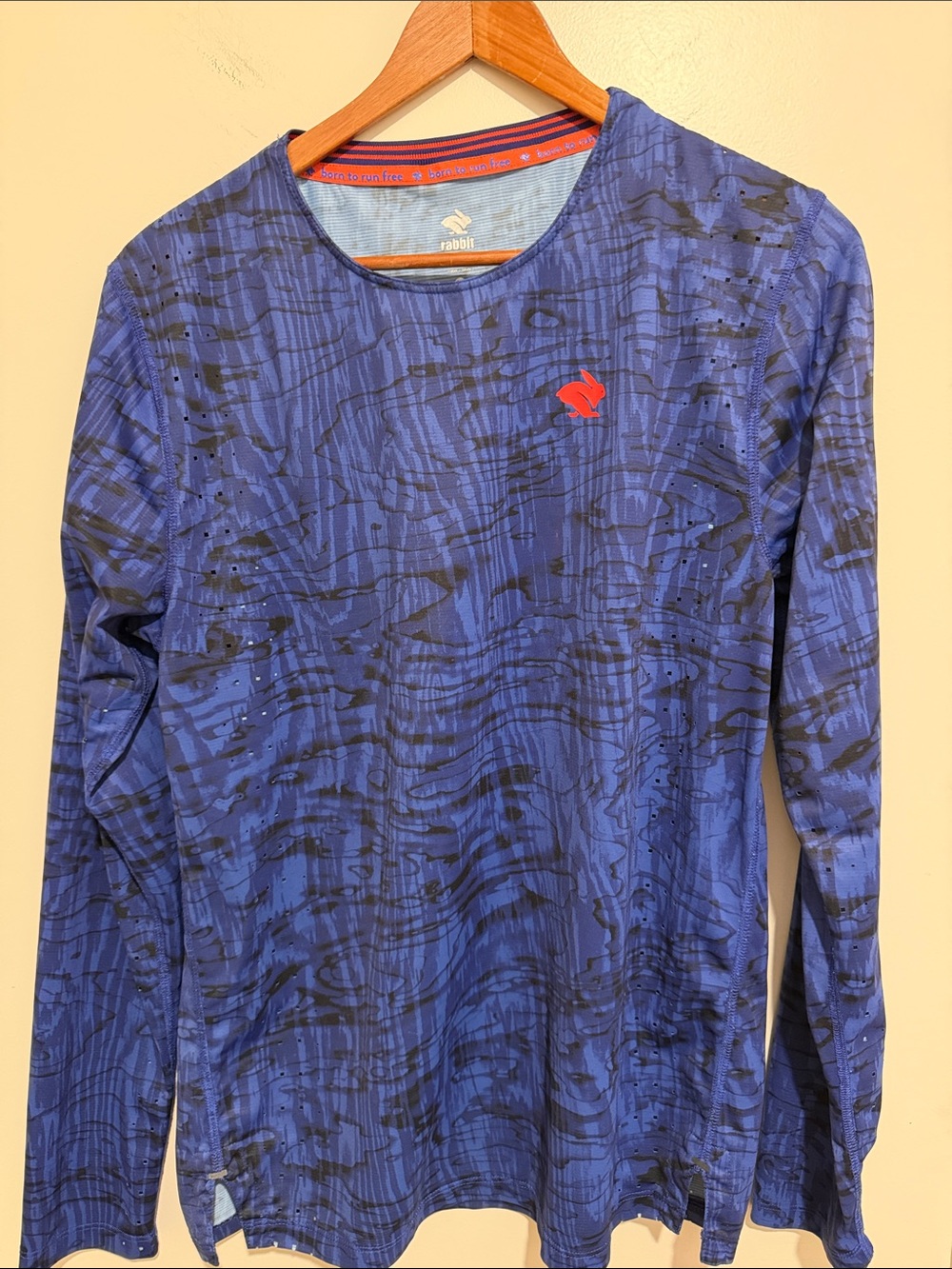 Rabbit Long-Sleeve EZ Tech Tee in Blue with Red Logo